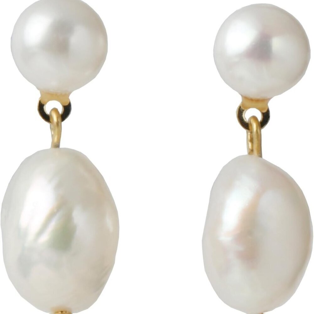 14K Gold Plated Pearl Drop Earrings White Baroque Dangle for Women